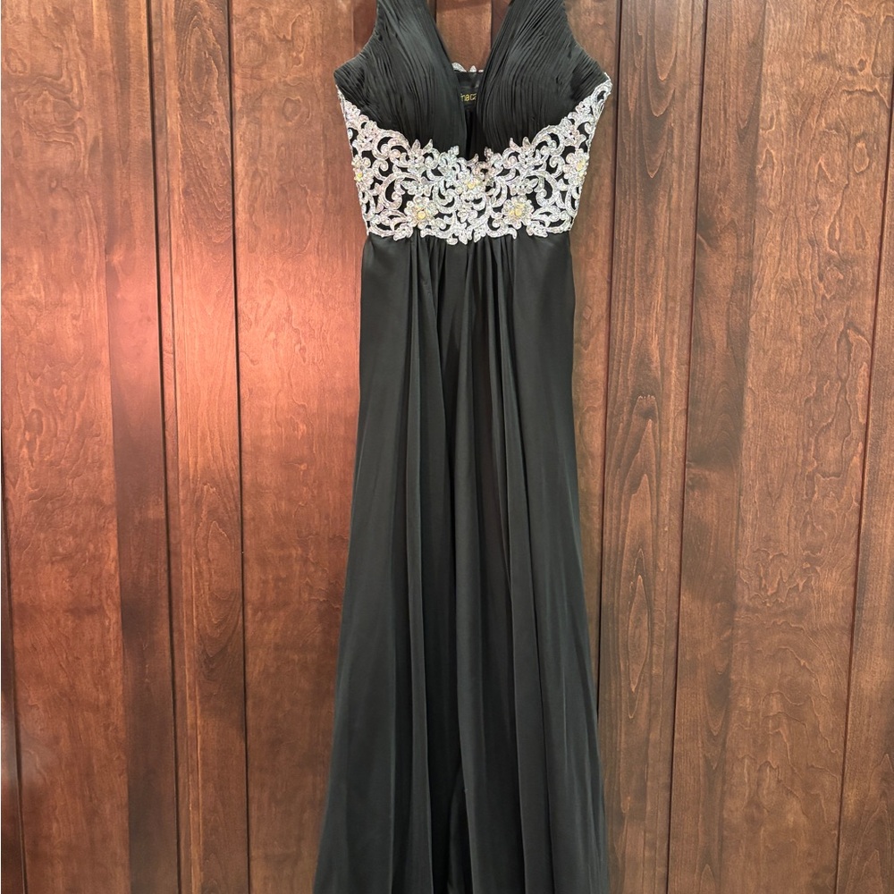 Nina Canacci Black and Silver Maxi Gown
